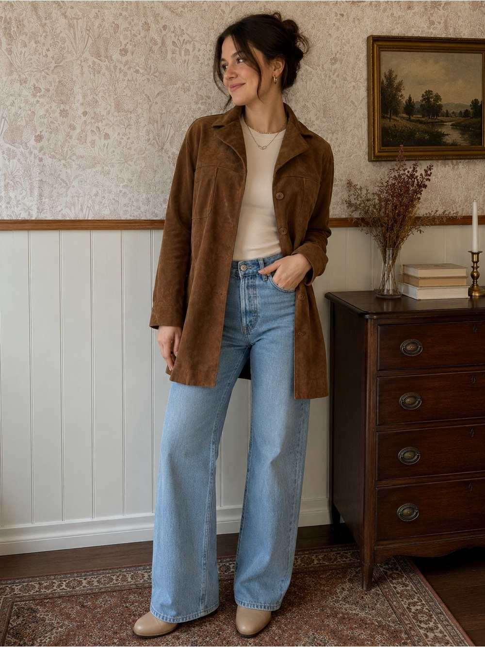 Vintage 90s Express Compagnie Internationale Brown Faux Suede Shacket